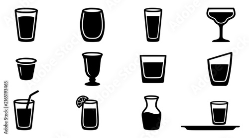 Obraz na plátne Drinkware Icons Set with Glasses, Shot Glasses, and a Carafe