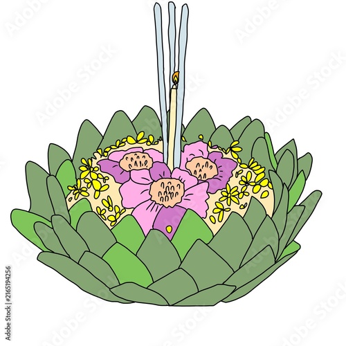 Fotografía Hand drawn illustration of traditional Thai lotus krathong made of banana leaves