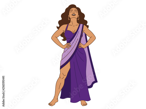 Elegant Illustration of a Confident Woman in Purple Greek Goddess Attire