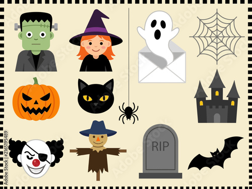 Cute Halloween Vector Icon Set - Flat Cartoon Spooky Characters