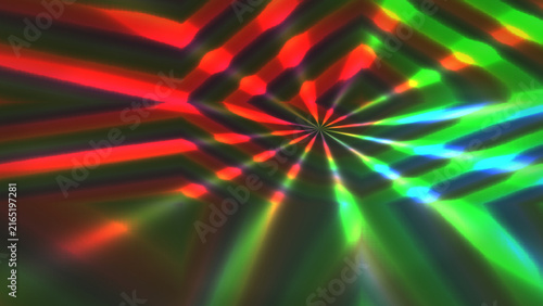 Abstract digital projection of geometric light patterns in vibrant red and green hues creating a dynamic and energetic visual effect suitable for festive celebrations and technological concepts