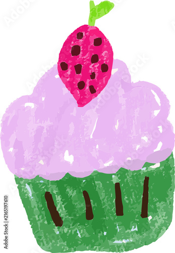 Crayon Strawberry Cupcake Hand Drawn Scribble Art