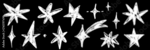 Bold star and halftone dot burst into a y2k sticker pattern. Pixel splashes and shapes glow with retro energy as halftone texture wraps every star in nostalgia.