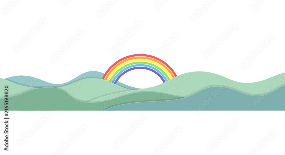 Fototapeta premium Rainbow over green hills 1.