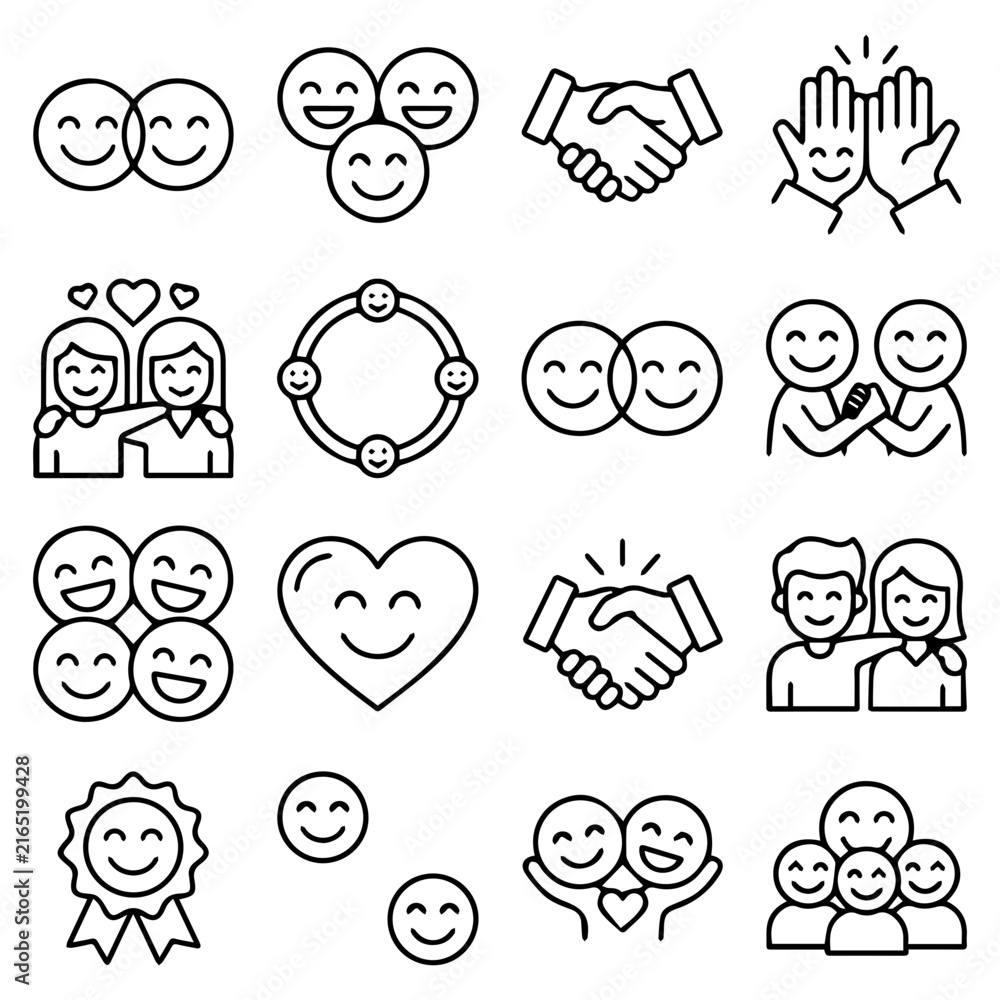 Fototapeta premium A set of minimalist line art icons depicting friendship and partnership