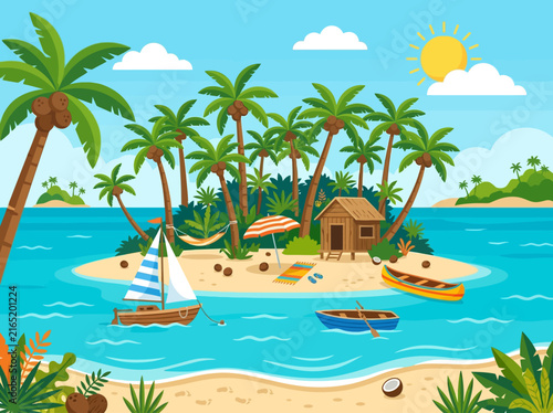 Foto Tropical Island Beach Scene.
