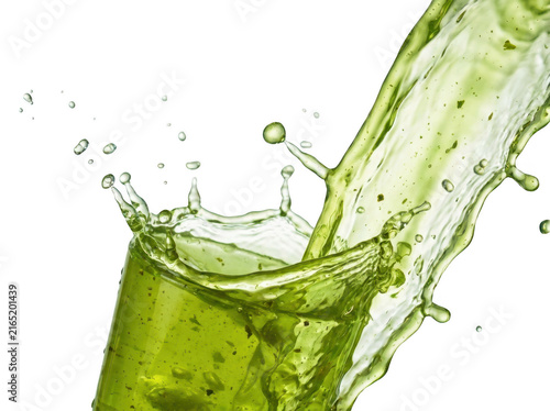 Photorealistic 3d cgi render of green juice water liquid splash isolated on background for professional graphic design