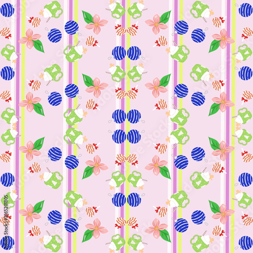 Kawaii Pastel Floral Seamless Background for Fabric and Wallpaper