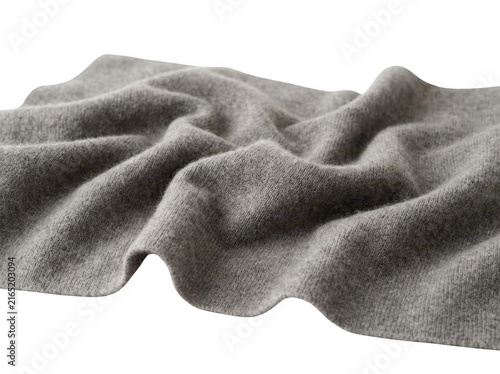 Photorealistic 3d cgi render of grey soft folded fabric cloth isolated on background for professional graphic design