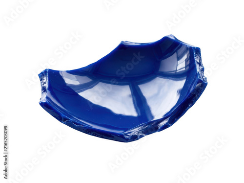 Photorealistic 3d cgi render of blue broken crystal glass shard isolated on background for professional graphic design