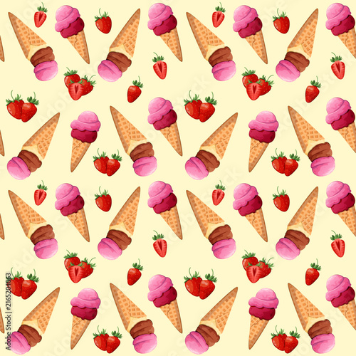 Seamless pattern with berry ice cream. Vector illustration.
