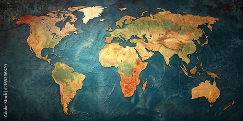 Golden World Map Wall Art for Modern Home Decor,Stylish gold world map on textured background.