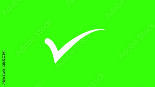 White checkmark animates across a green screen background