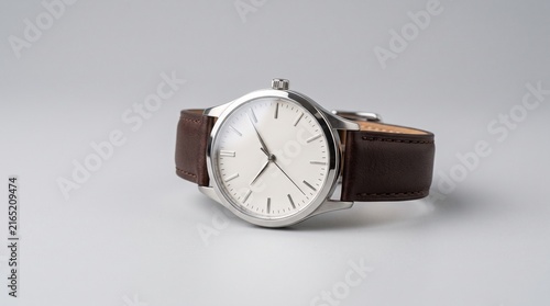 Elegant Classic Wristwatch Isolated on Gray Background