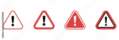 Bild auf Leinwand Red warning triangle icons with exclamation mark symbols for danger alerts safet