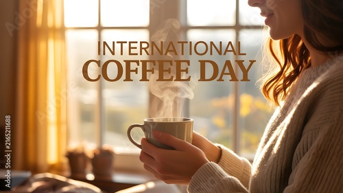 Soft Morning Light on Woman Holding Steaming Coffee Cup by the Window