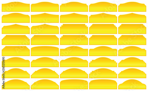 Glossy Yellow Arched Banner Vecyor Pack. Glossy Golden Curved Signage Illustration.