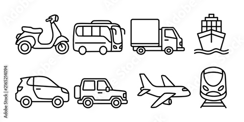 A collection of line-style public transport icons.