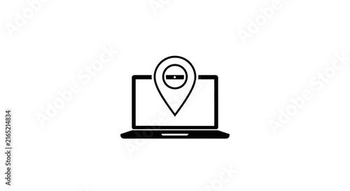Laptop with location pin icon.
