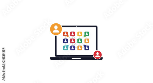 Laptop with video call on screen.