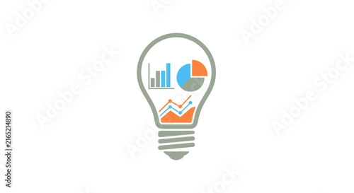 Light Bulb With Business Data Graphs.