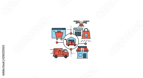 Logistics Delivery Truck and Drone Icons.