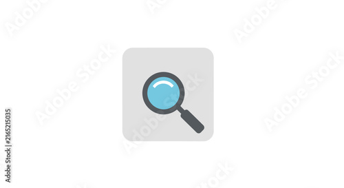 Magnifying glass icon on square background.