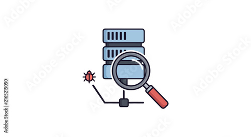 Magnifying glass on computer server.