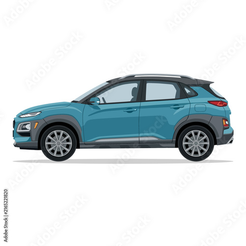 Modern Blue Compact SUV Crossover Car Side View Isolated on White Background