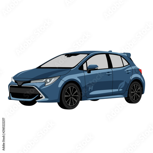 Modern Blue Hatchback Car Isolated on White Background