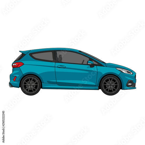 Modern Blue Hatchback Car Isolated on White Background