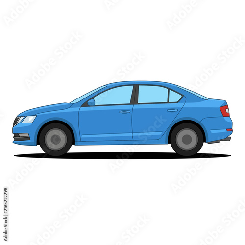 Modern Blue Sedan Car Illustration on White Background