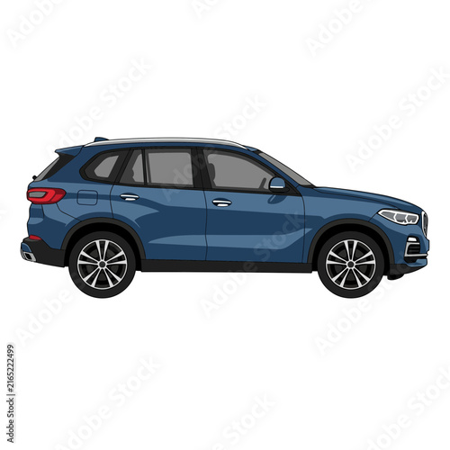 Modern blue SUV car on white background, side view, automotive illustration