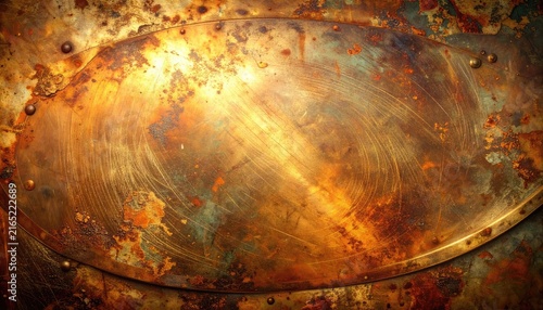 A textured background featuring a distressed metallic surface with rust and scratches.