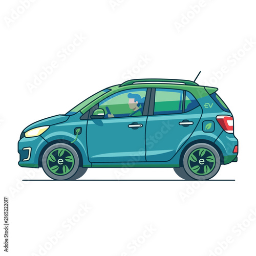 Modern Electric Car Driving - Green Energy Vehicle Illustration