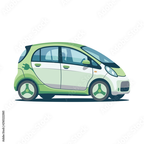 Modern electric car, eco-friendly vehicle, green and white design, clean transportation concept