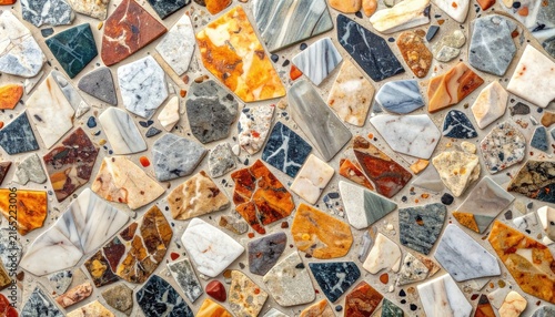 A vibrant and textured mosaic of natural stones and minerals.