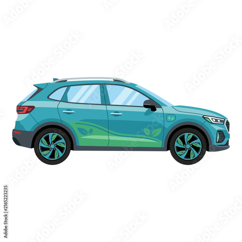 Modern Electric SUV with Green Leaf Decals, Eco-Friendly Transportation