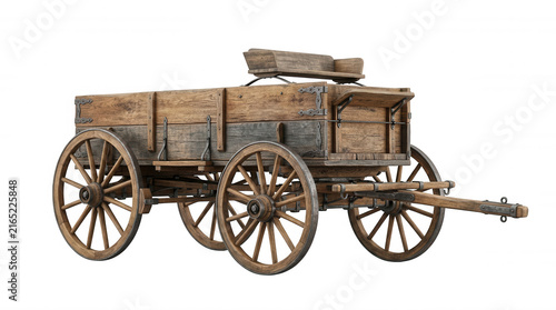 Plakat w ramie Rustic wooden horse drawn wagon isolated on a transparent background