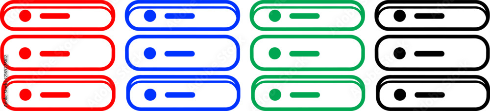 Obraz premium Server rack database storage icon collection with distinct color design variations.