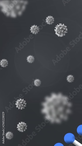 DNA structure and Covid-19 cells against grey background