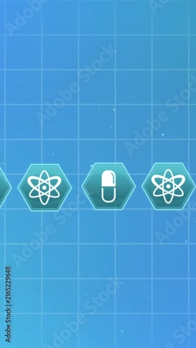 Animation of medical icons and cardiograph on blue background