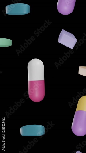 Animation of floating pills on black background