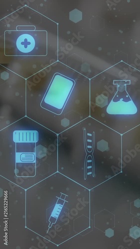 Animation of medical icons over pills