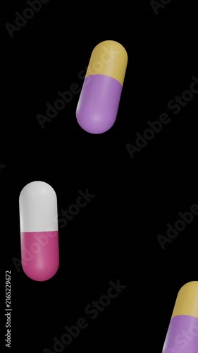 Animation of floating pills on black background