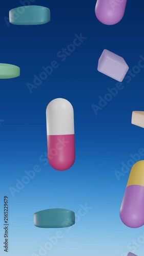 Animation of floating pills on blue background