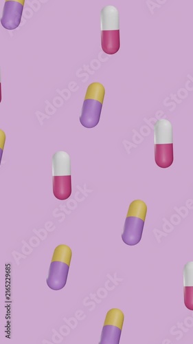 Animation of floating pills on gray background