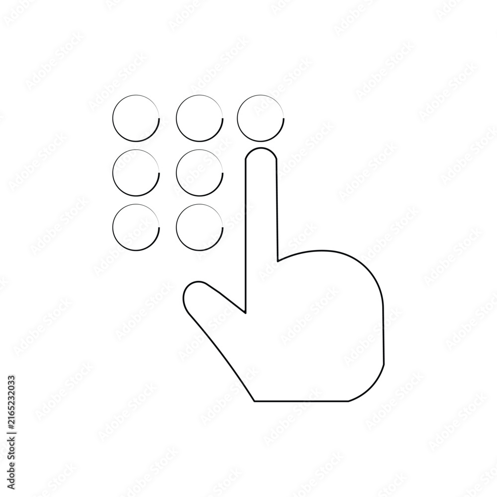 Obraz premium Touch Screen PIN Keypad Line Icon Vector Finger Pressing Button Password Security Symbol