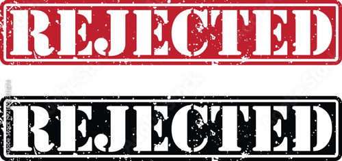 Rejected rubber stamp vector set. Red and black grunge rejected sign. Distressed ink texture for document verification.