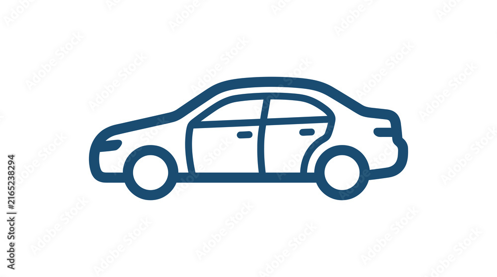 Fototapeta premium Blue sedan car side profile vector icon.